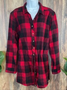 Gander Mountain Guide Series Plaid Button-Front Drawstring Button Down Shirt XL